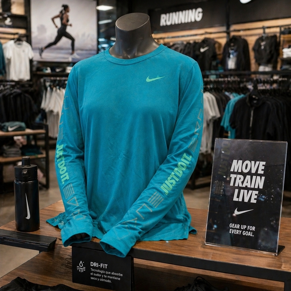 Nike Long-Sleeve Dri-FIT Shirt in Teal with Lime Accents